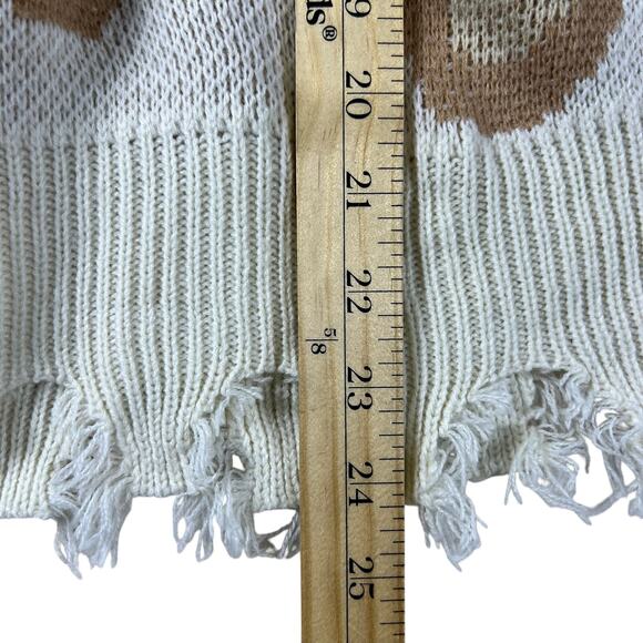 Neutral Leopard Print Distressed Sweater S/M Cream Beige Frayed Hem Grunge Knit - Picture 8 of 11